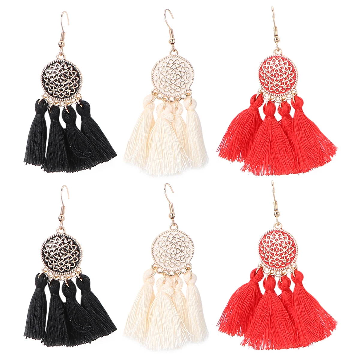 

Tassel Earrings 3 Pairs Zinc Alloy Lightweight Hypoallergenic High Polished Women Seaside Dressing Pendant Fashion Ear Ring