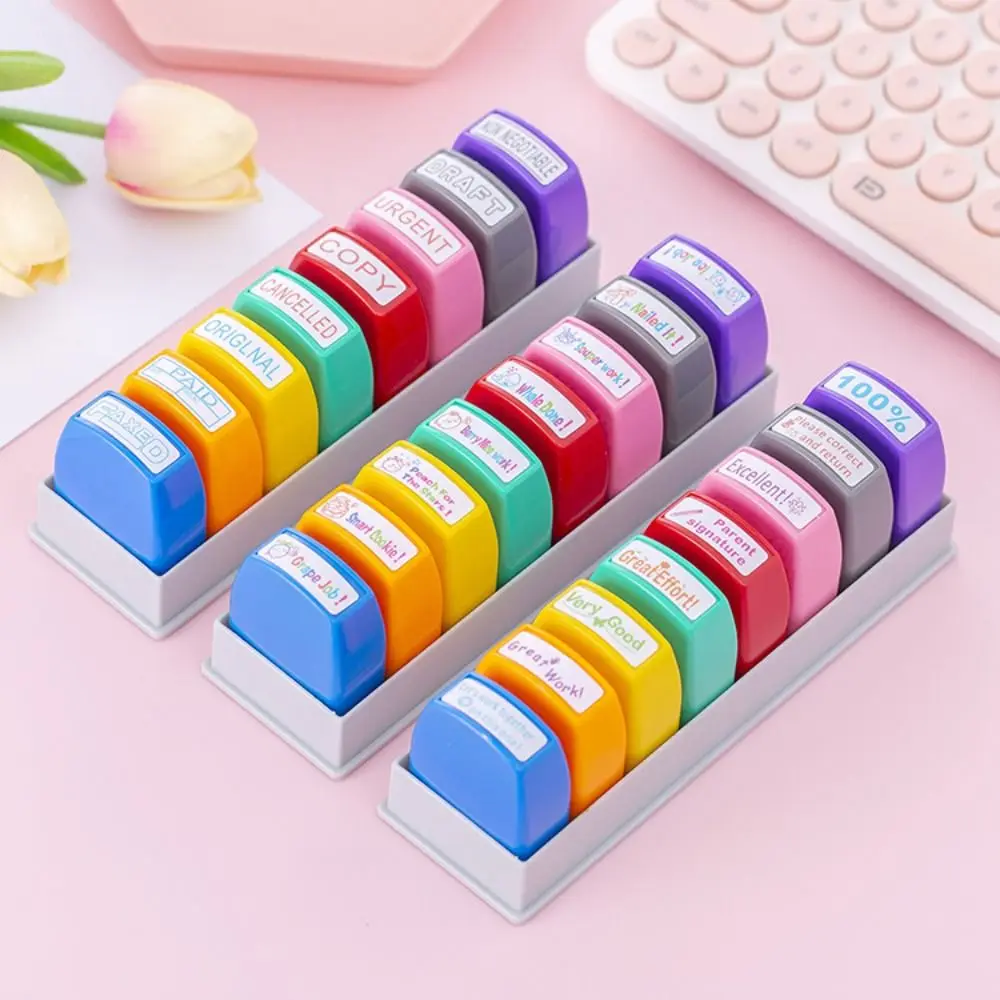 8pcs/set Homework Correction Teacher Encouraging Stamp Time Saving Commentary Positive Reviews Grading Stamp Signature