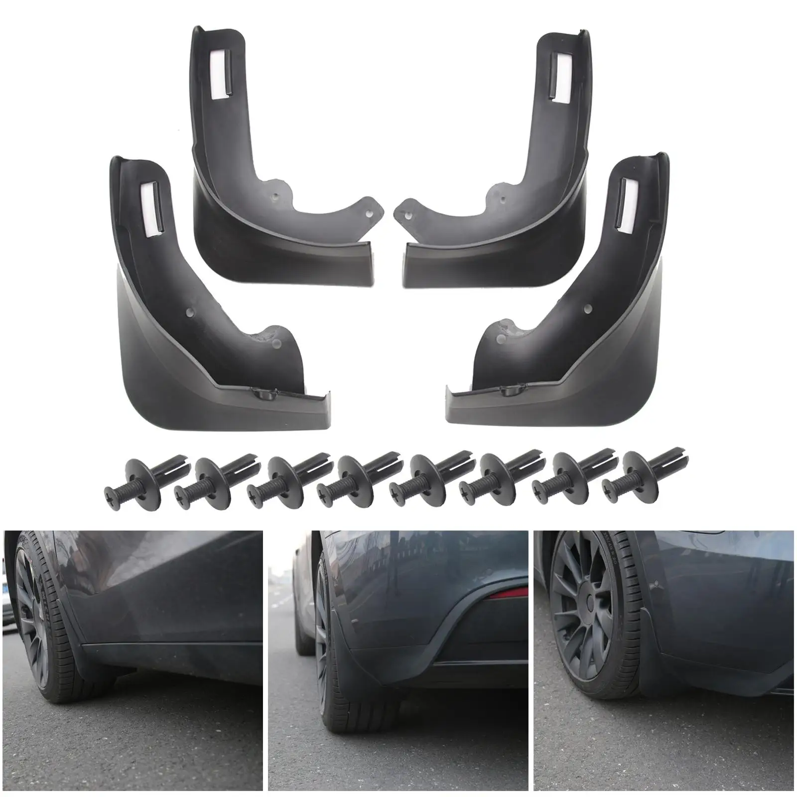 Car Mud Flaps No Drilling Splash Compatible for Modification Accessories Sediment Black