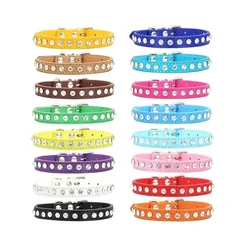 Personalized Rhinestones Dog Collar 16 Colors PU Leather for Small Dog Puppy Chihuahua Pink Pet Strap Necklace Pet Accessories