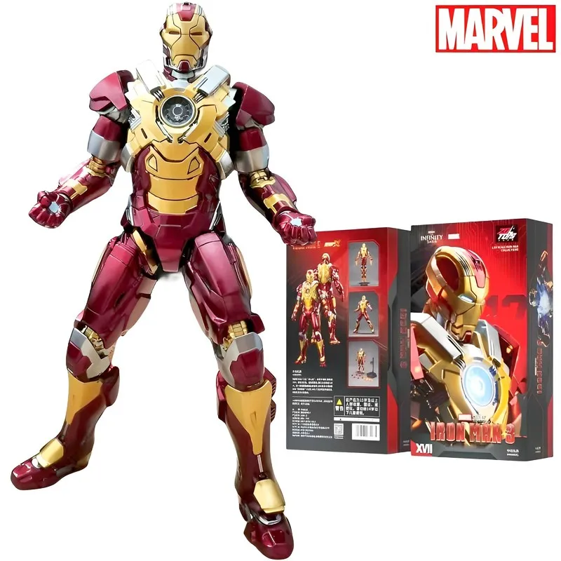 Original Zd Toys 1:10 Marvel Figurine Avengers Iron Man Action Figure Mk17 Figurine Led Mk46 Legends Festival Christmas Toy Gift