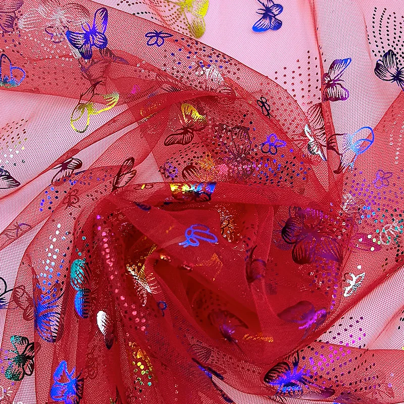 Красочная бабочка, золотая фольга, тюль, ткань для праздничного платья, детский костюм, сценическая одежда, декор, текстильный материал, мечтательная поставка для рукоделия