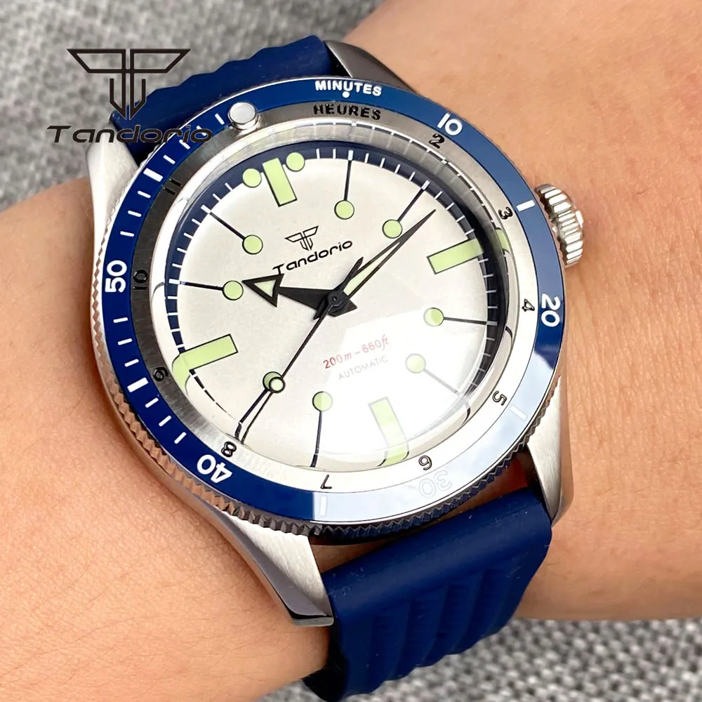 Tandorio 40mm Fashion Automatic Watch for Men Double Domed Sapphire Crystal 20bar NH35A PT5000 Movt 120 Clicks Bezel Luminous