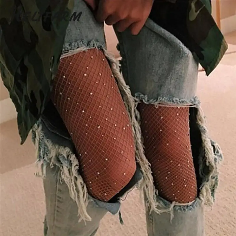 1Pcs Vrouwen Crystal Rhinestone Visnet Net Mesh Sokken Kousen Panty Panty Party Fashionefishnet Kous