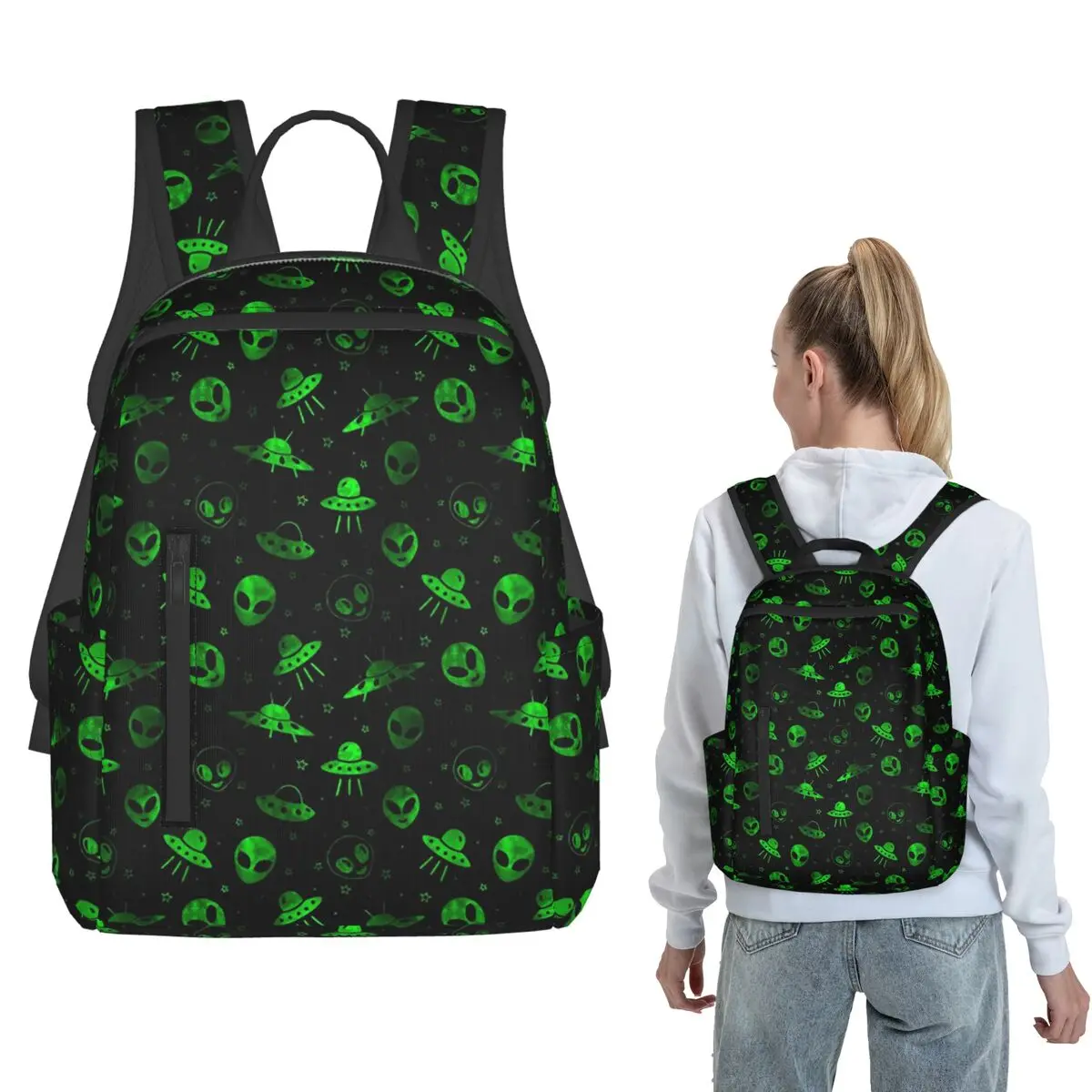 Aliens And UFOs Pattern Backpack Large Capacity Boys Girls BookBag School Bag Shoulder Bags for Men Women