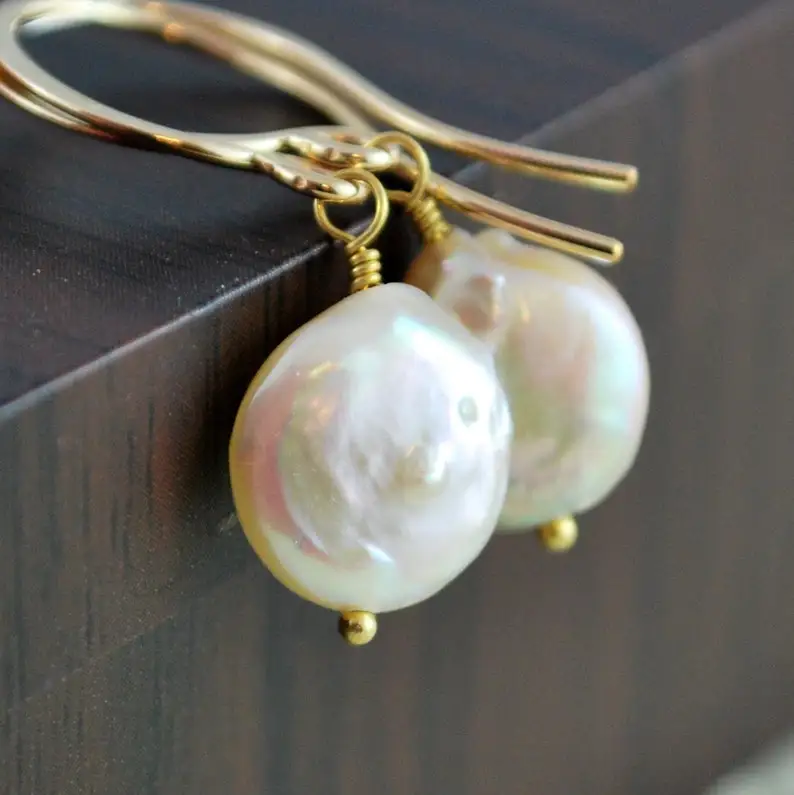 Pearl and Gold Earrings, Drop Earrings, Genuine Freshwater, Wire Wrapped, Sterling Silver or Gold Jewelry, Made to Order