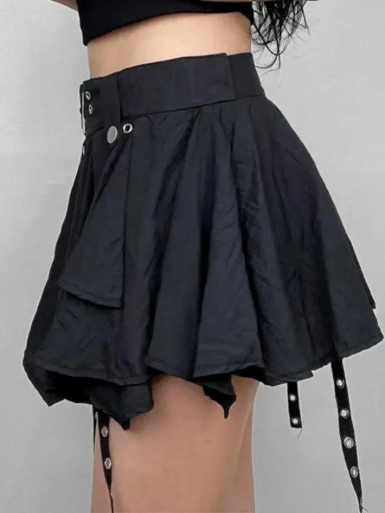 West Retro Bohemian Style Maillard Women Crumpled Layer Mini Skirt with Belt Strap Short Skirt Grunge E-Girl Y2K Acubi Outfit view 6
