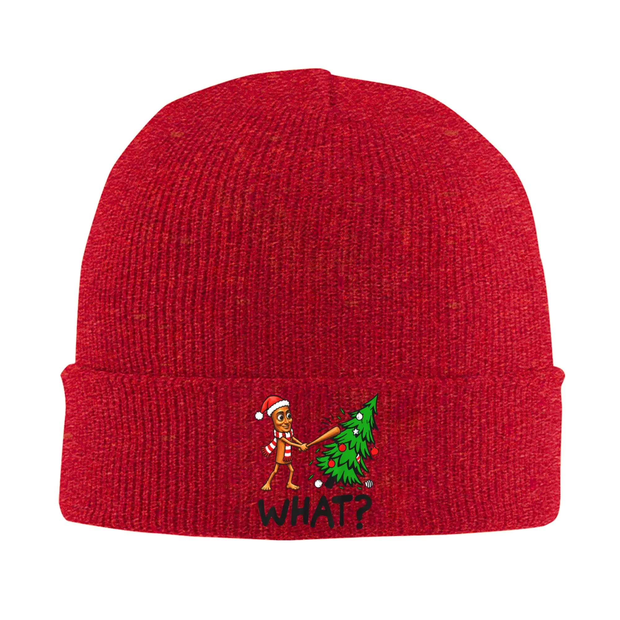 Funny Tung Tung Sahur Pushing Christmas Tree What Knit Hat Beanies Autumn Winter Hat Warm Unisex Hip Hop  Caps for Men  Gifts