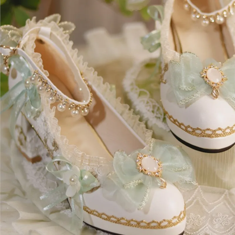 

High heels Son flower marry mori series light green chunky