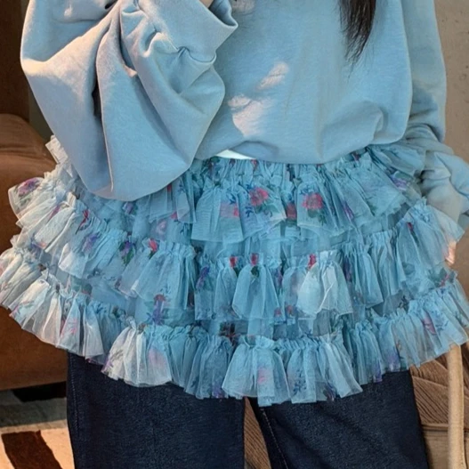 Girls Skirt 2026 Spring and Autumn New Children's Clothing Korean Style Girl Baby Fashion Floral Tulle Puffy Curtain