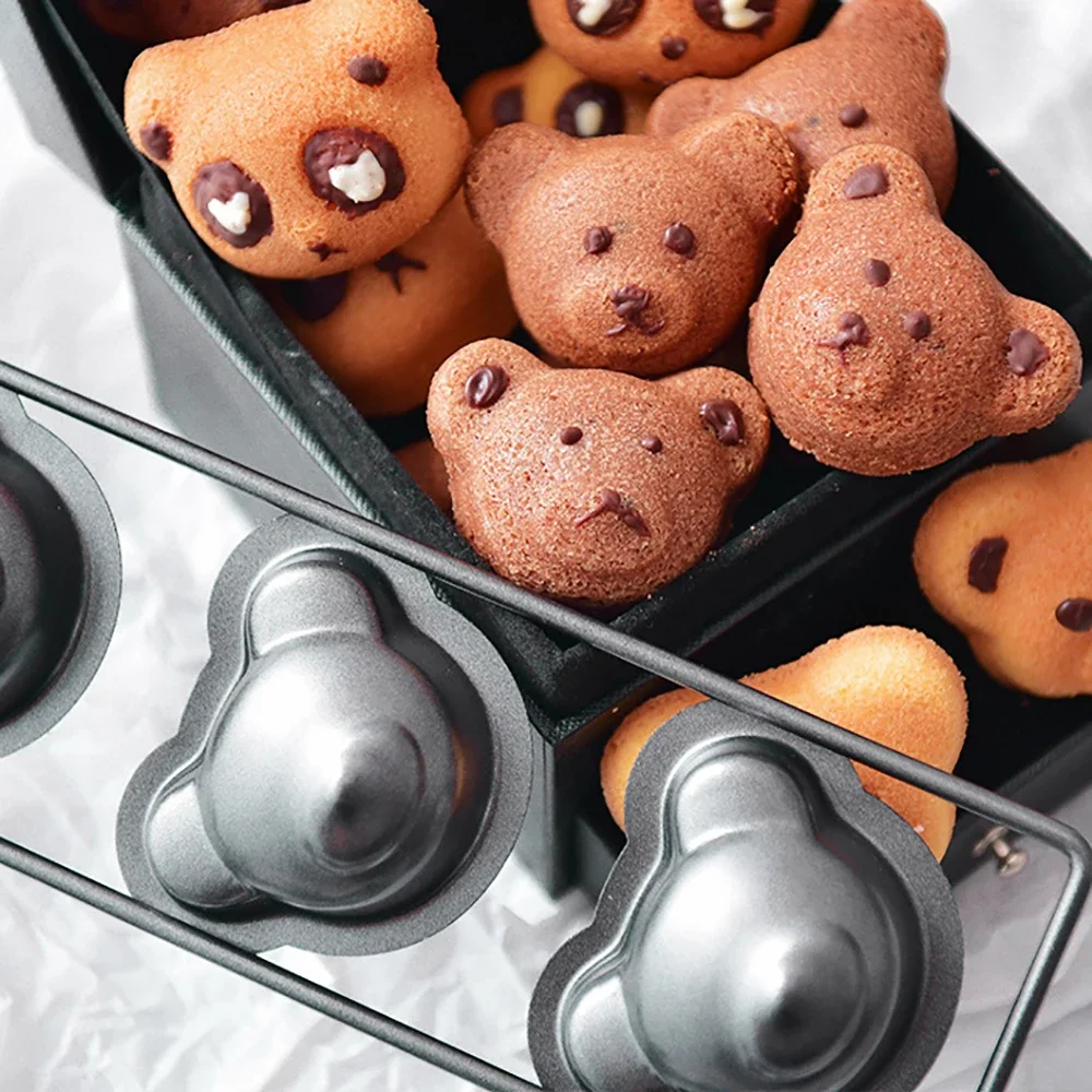 8 Cavity Bear Bakeware Madeleine Baking Pan Cartoon Animal Shape Muffin Cakes Home DIY Baking Mold Carbon Steel Decoration Tool