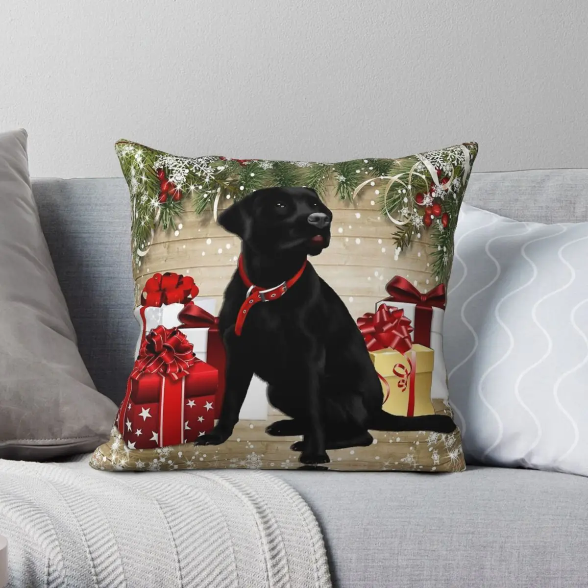 Christmas Labrador Retriever Square Pillowcase Polyester Linen Velvet Pattern Decorative Pillow Case Cushion Cover Wholesale