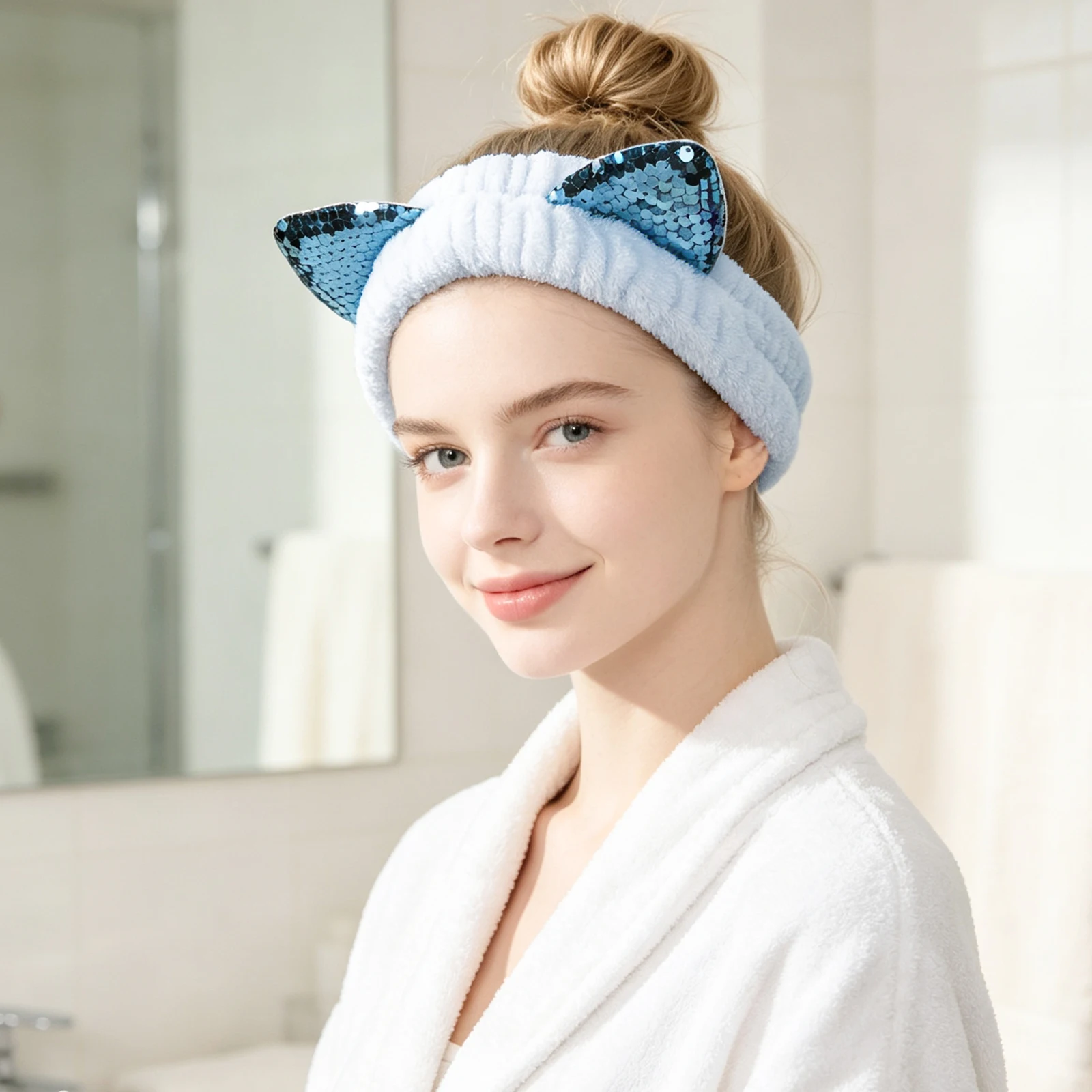 1/3:キュートなスパンコール付き猫耳ヘアバンド。柔らかい伸 - Travel Accessories Aesthetic のレビューと価格