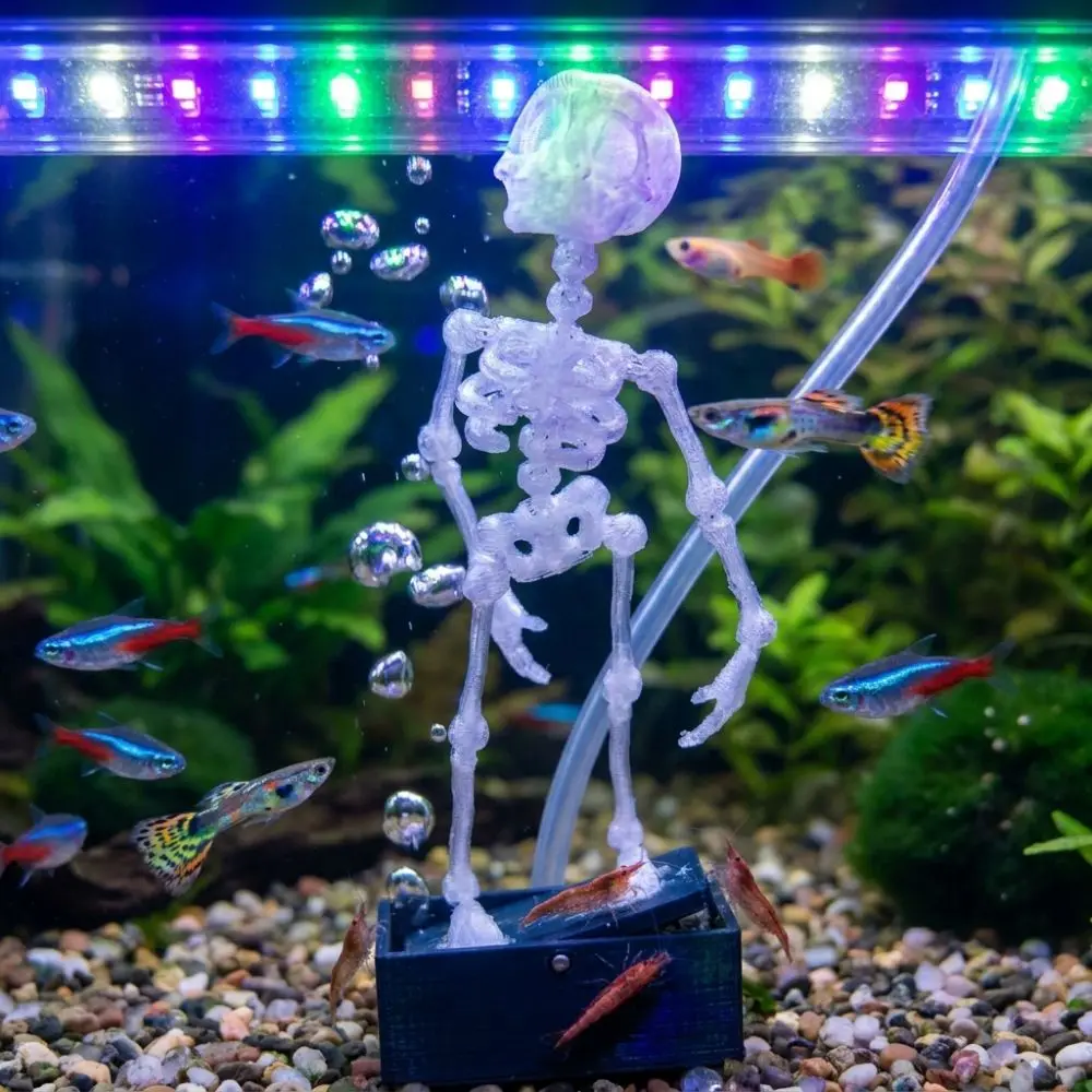 Squelette Dansant Imprimé en 3D pour Aquarium, Ornement Crâne Dansant Gothique en Plastique à Propulsion d'Air pour Aquarium avec Tube d'Aération