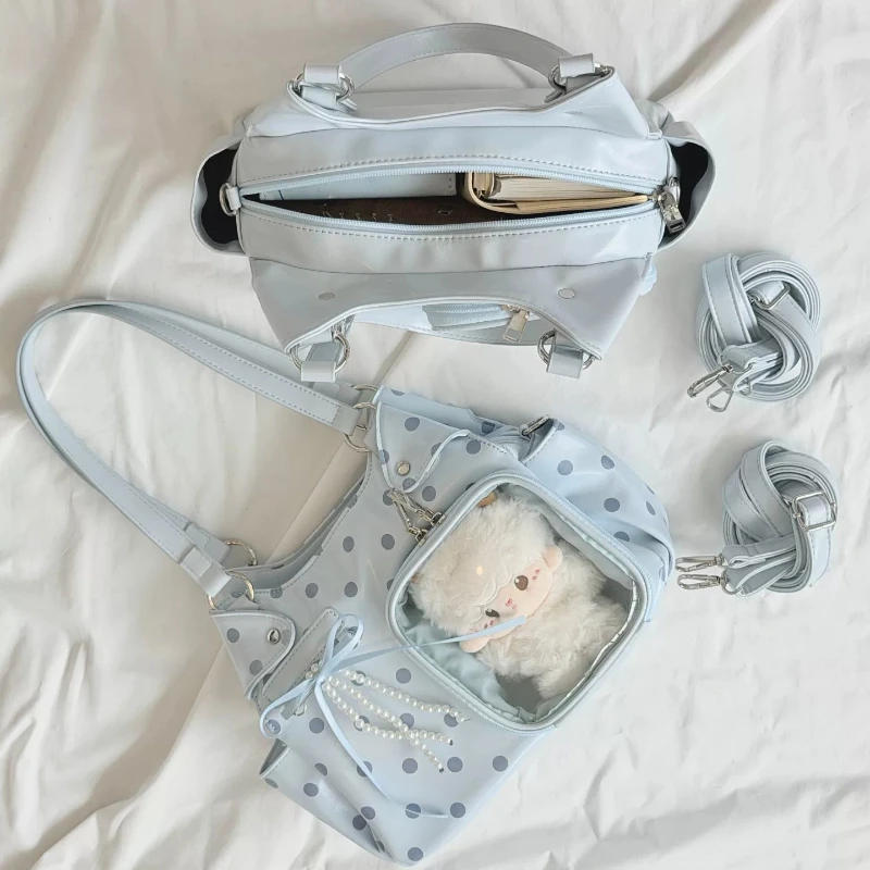 borsa-per-bambini-giapponese-originale-azzurra-a-pois-10cm-borsa-a-tracolla-portatile-per-cibo-e-piccoli-oggetti
