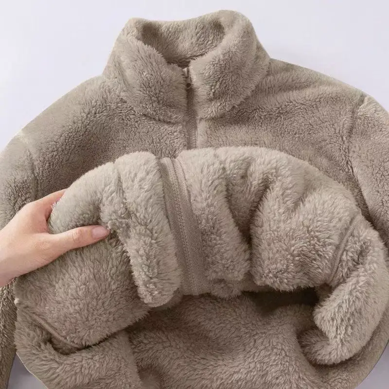 2025 가을 겨울 후드티 여성용 플리스 벨벳 스탠딩 칼라 방풍 안감 재킷 캐주얼 패션 플러시 따뜻한 코트 여성용