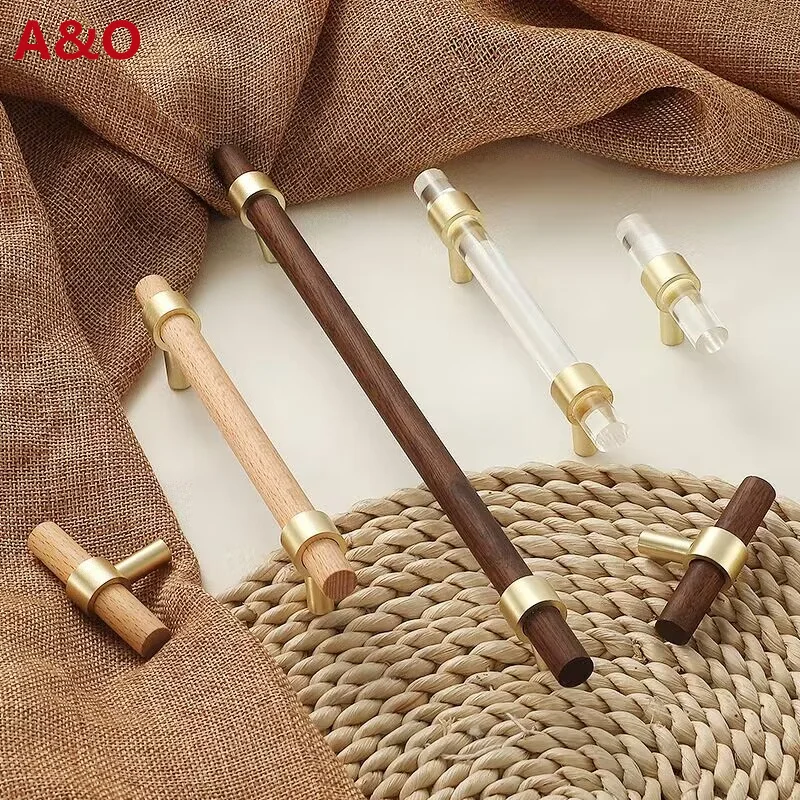 Handles Drawer Cabinet Furniture Kitchen Handles for Cabinet Knob Door Drawer Furniture Kitchen Golden Transparent Crystal Wood