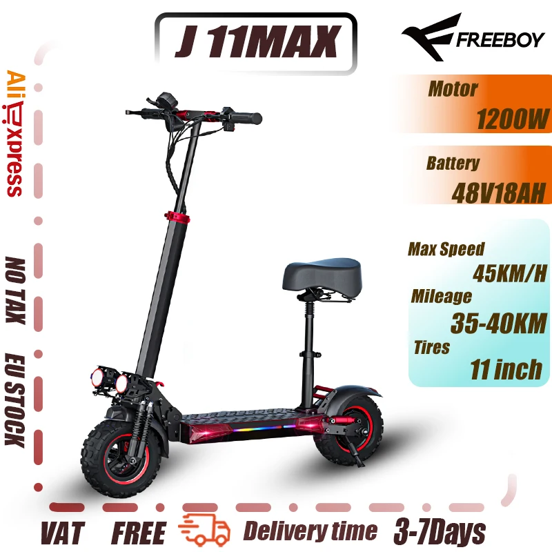 Elektrische Scooter J11 Max 1200W 48V18AH Max Snelheid 55KM/H Opvouwbaar Urban Sports Commuter EScooters Volwassenen sportband 11 inch E-Scooter
