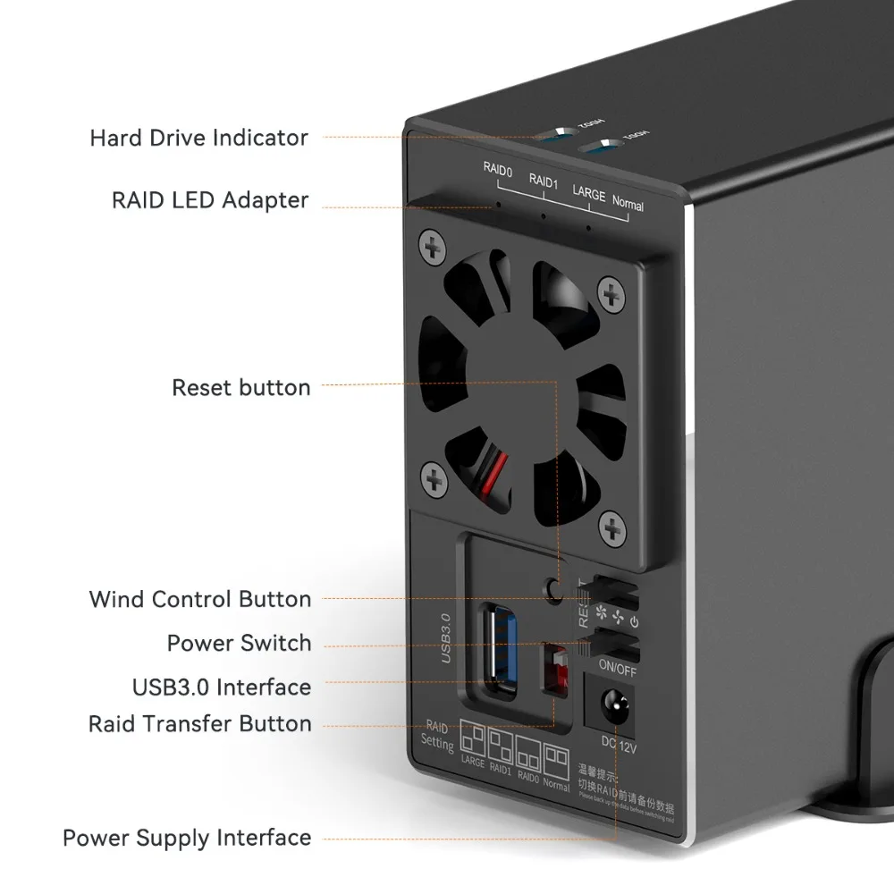 Maiwo 2.5/3,5 Zoll Dual Bay externes Festplatten gehäuse mit 4 Raid HD Array Sata zu USB 3,0 Festplatte Docking station – Detail 11