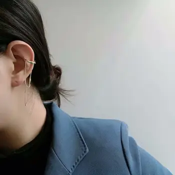 哥德風金銀色字母C耳夾流蘇鏈耳夾假耳環女式耳環韓版時尚夾式飾品 8 最佳銷售 氣袖 - №4