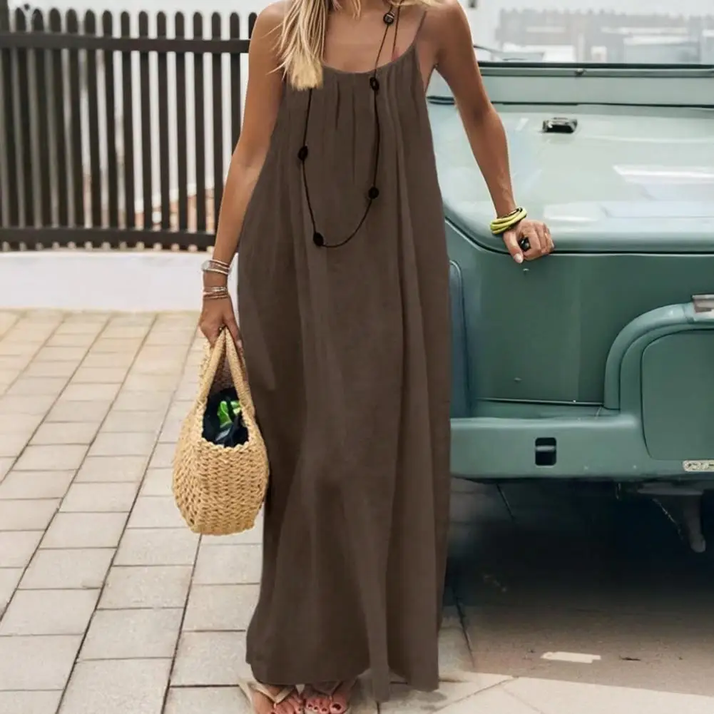 Vestido Cami Sem Costas para Mulheres, Casual de Verão, Sem Mangas, Estilo Boho, Vestido Maxi de Praia com Alças Finas e Laço nas Costas