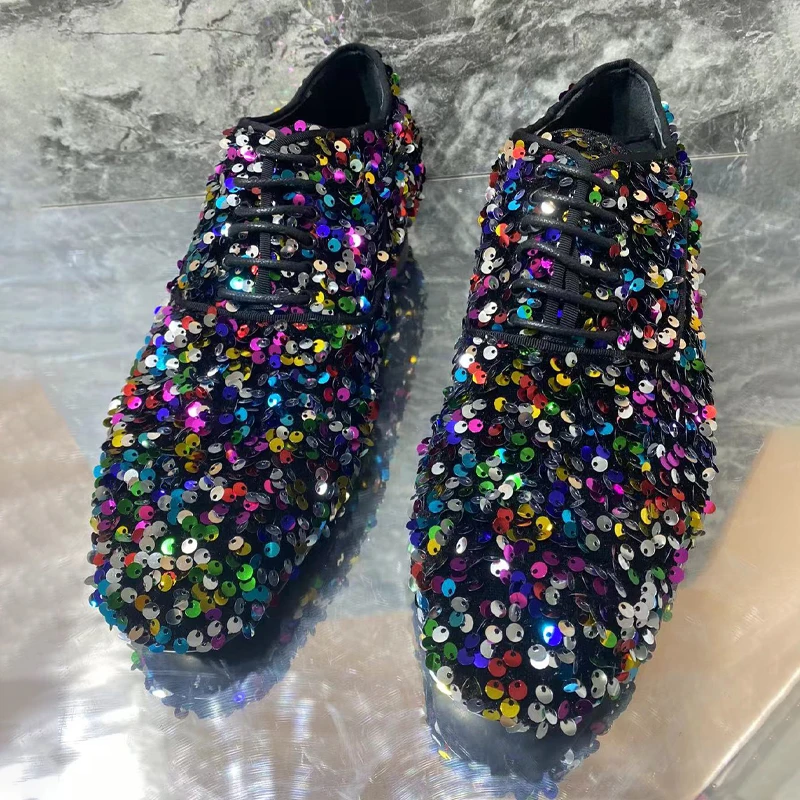 Hot Fashion Luxury Mixed Color Bling Loafers Men Glitter Wedding Shoes Handmade Summer Dress Shoes Men's Flats Casual Shoes