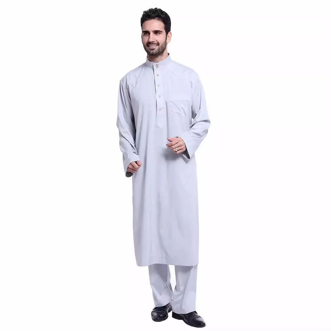 Abaya Muçulmano Robes Set para Homens, Cor Sólida, Dubai, Paquistão, Oriente Médio, Arábia Saudita, Novo Estilo, S-3XL