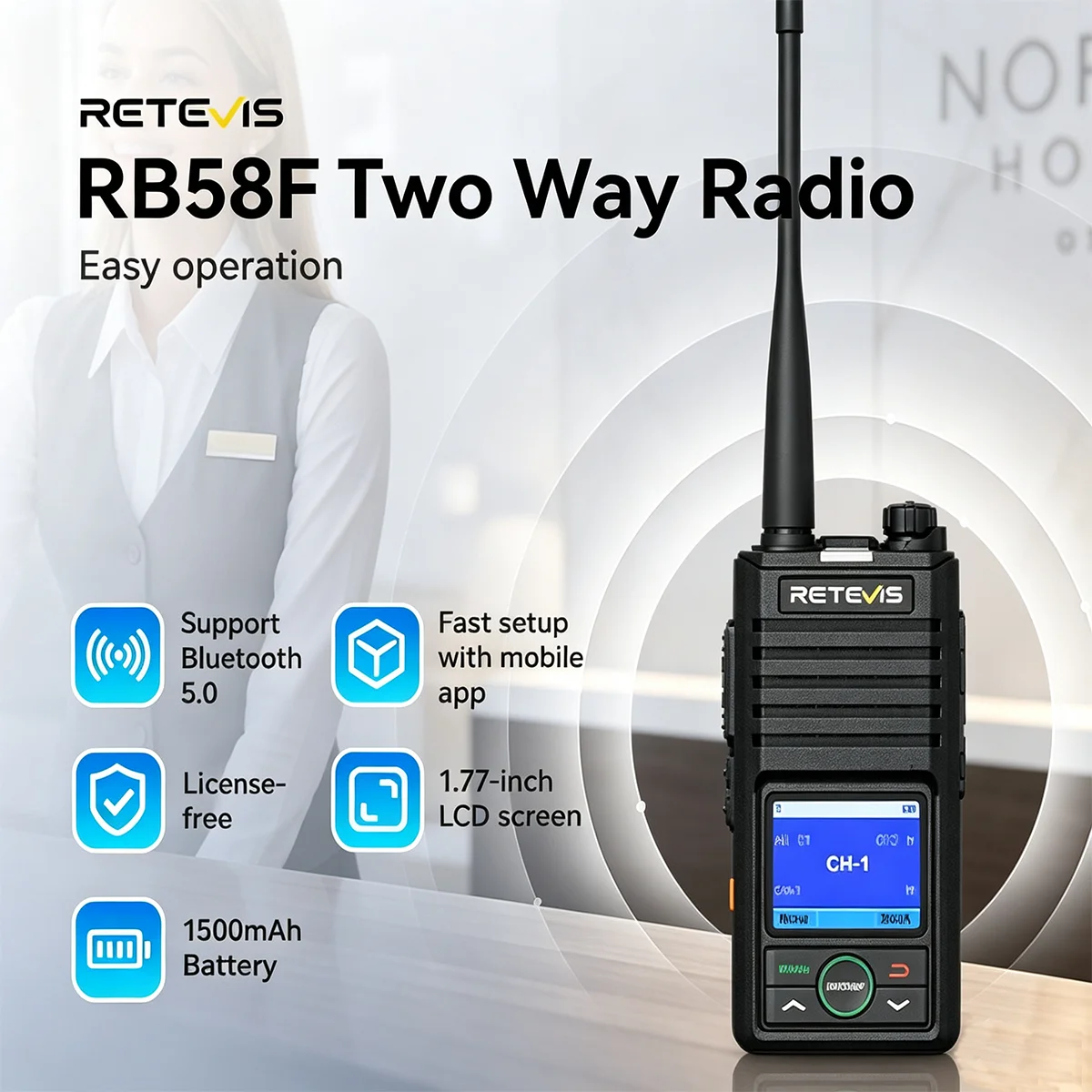 Retevis RB58F FRS Walkie-Talkie mit App- und PC-Programmierung, 10m Bluetooth-Verbindung, lizenzfreies Funkgerät für Camping und Survival. – Detail 1