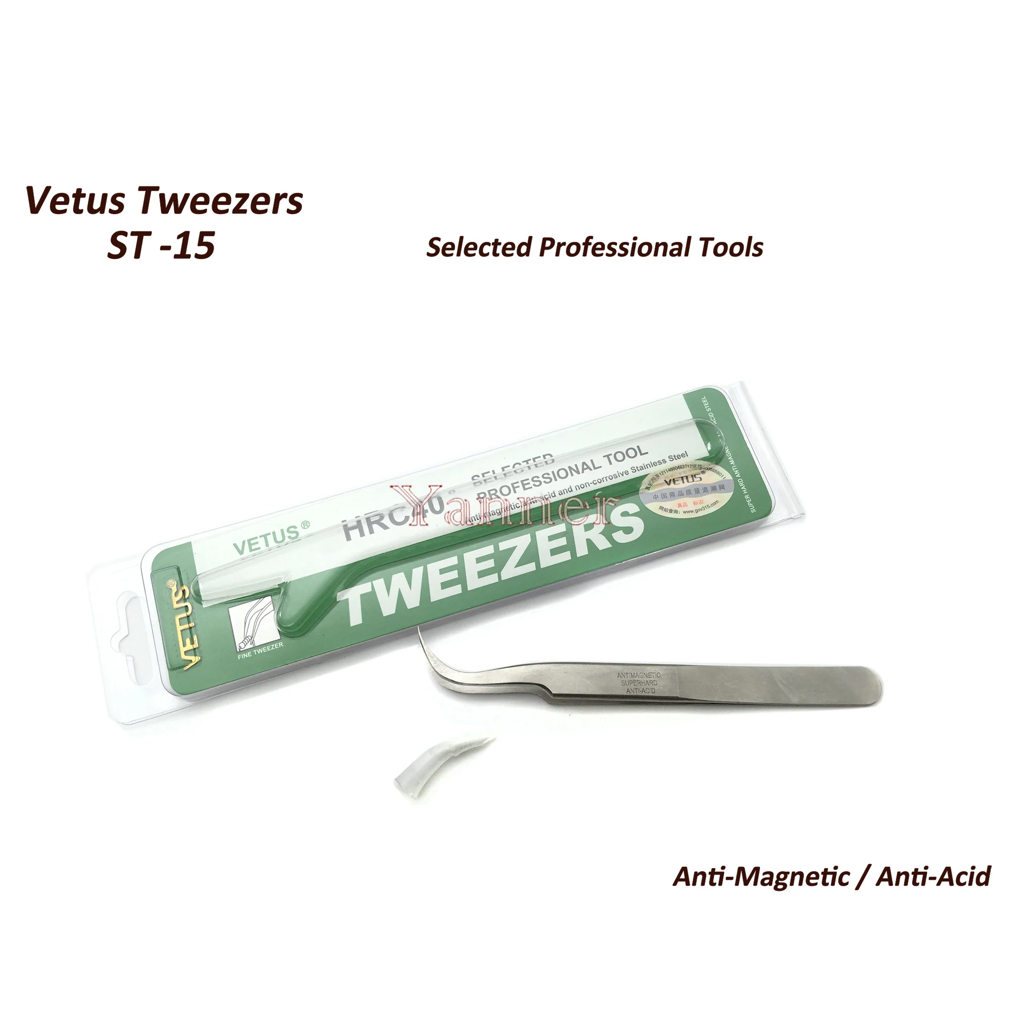 VETUS TWEEZER ST-15 Fine Curved Tip High Quality Stainless Steel Super Hard Anti-magnetic and Anti-Acid precision tweezers