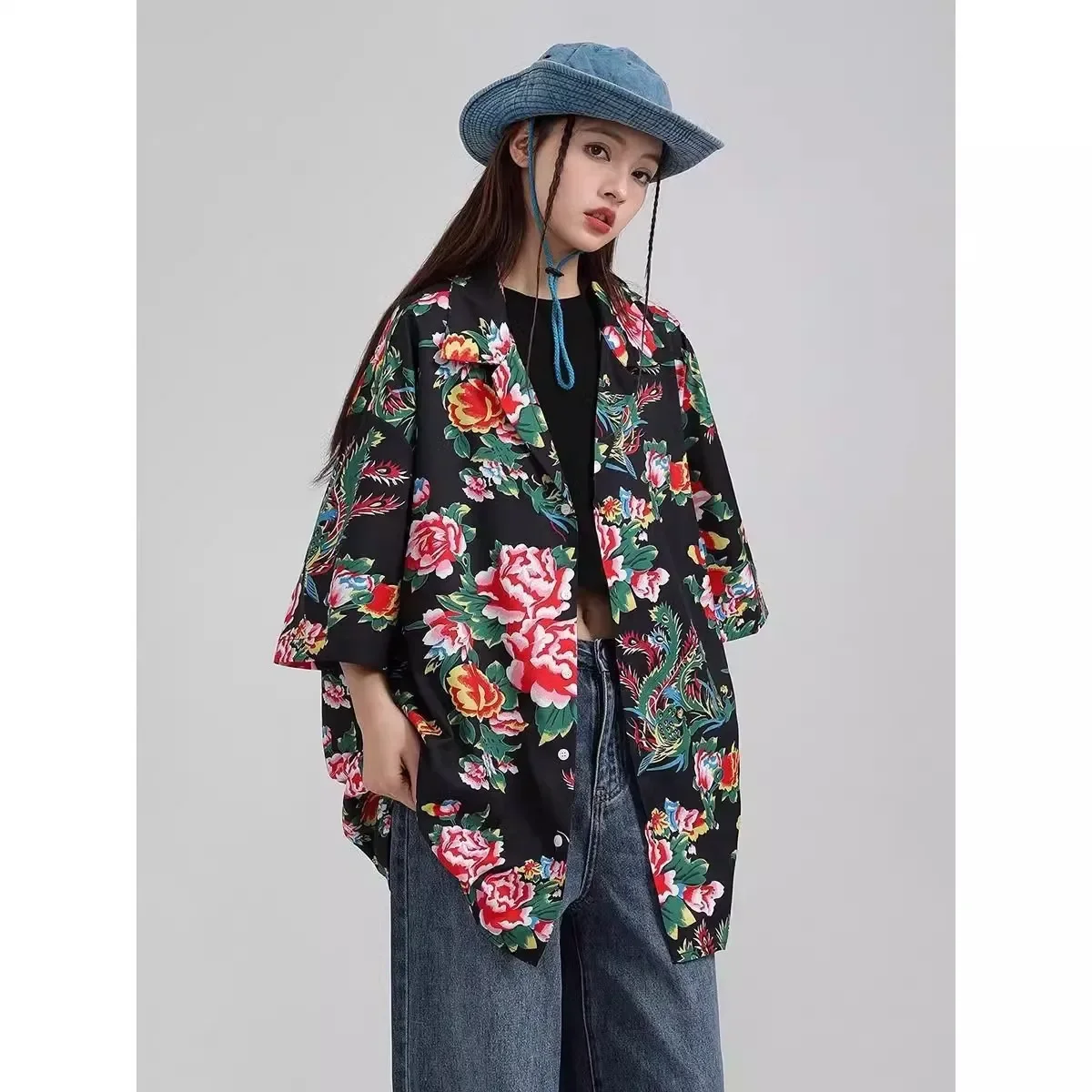 Hawaii Full Print Beach Flower Men's Shirt Trendy Summer Thin Hong Style Retro Handsome Western Fashionable Shirt Jacket