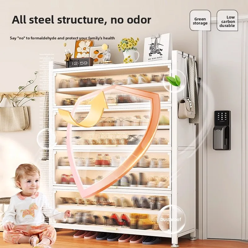 Steel Shoe Cabinet Large Capacity Dustproof Indoor Entryway Hallway Multi Layer Storage Cabinet Shoe Cabinets Shoes Rack