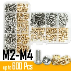 M3 M4 M2.5 M2 304 Stainless Steel Screw Brass Heat Set Insert Nuts Hot Melt Embedded Threaded Insertion Nut for Plastic 3d Print