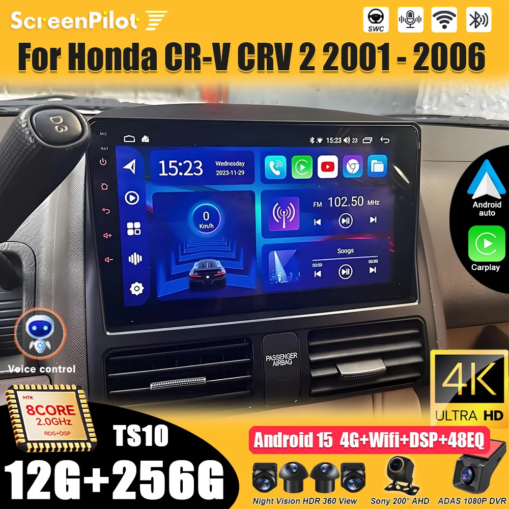 

For Honda CR-V CRV 2 2001 - 2006 Android 16 Car Radio Stereo Multimedia Player Android 16 Navigation 2din Carplay 5G GPS 8 Core