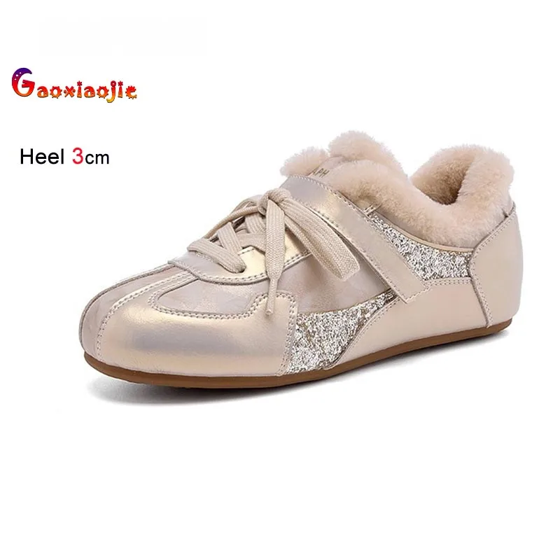 

New Casual Women Warm Cotton Shoes Champagne 3CM Height Increase Ankle Boots Comfortable Flat Sole Shoes Winter Plush Snow Boots
