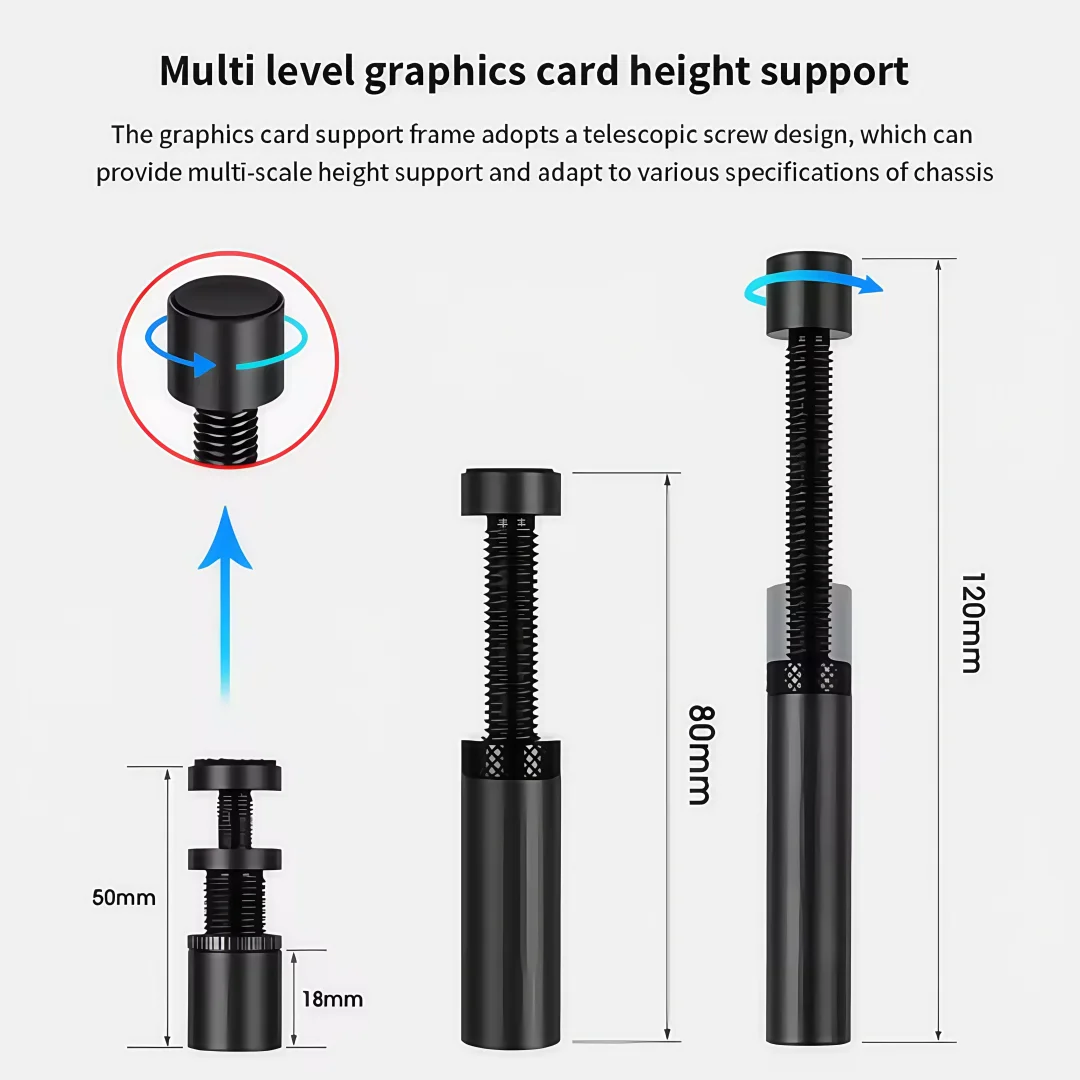 CX FUTRUE 그래픽 카드 GPU 브래킷, 알루미늄 합금 소재, 수직 확장형 회전 브래킷, 하단 자기 브래킷.