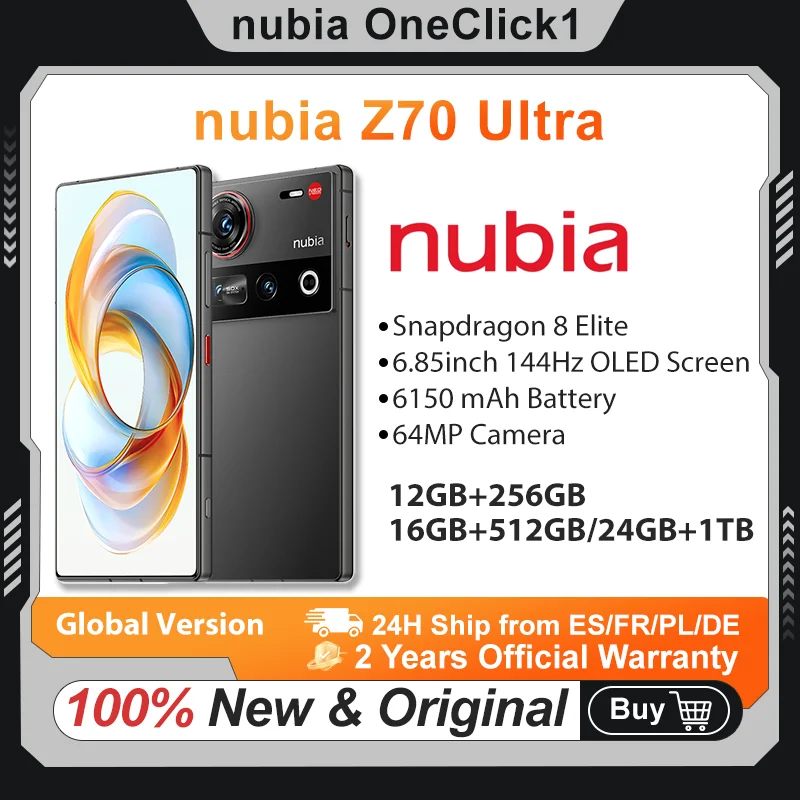 nubia Z70 Ultra 5G Smartphone Global Version Snapdragon 8 Elite 6.85'' 144Hz OLED Display 6150mAh Battery 64MP Camera Android 15