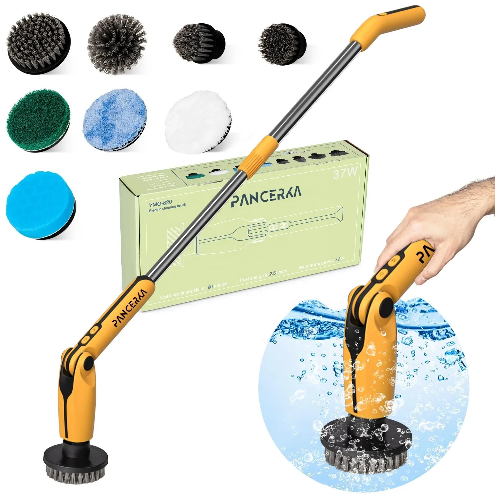 PANCERKA Household Electric Spin Brush Cordless Motor Cleaning Brush with Extension Handle & Chargeable Power