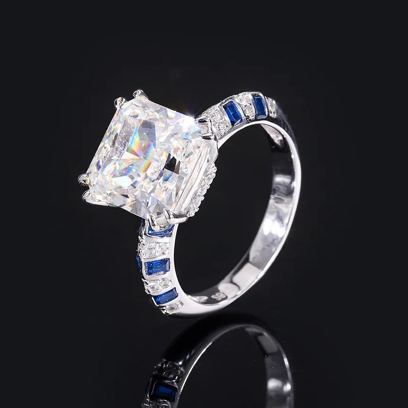 New S925 Silver High Carbon Diamond Princess Square Luxury Jump Color Ring Female Lead Stone 10 * 10