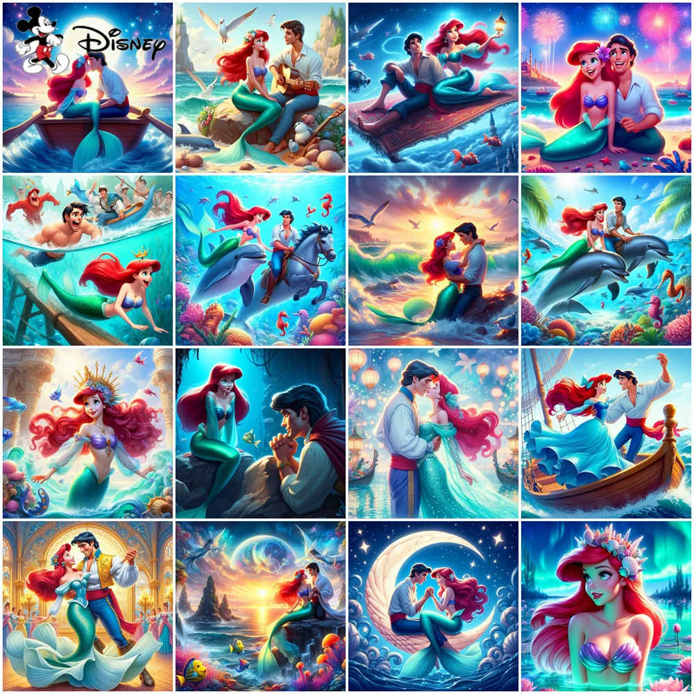 Disney Diamond Painting Mermaid Ariel Diamond Embroidery Princess And Prince New Collection 2024 Wall Art Craft Kit