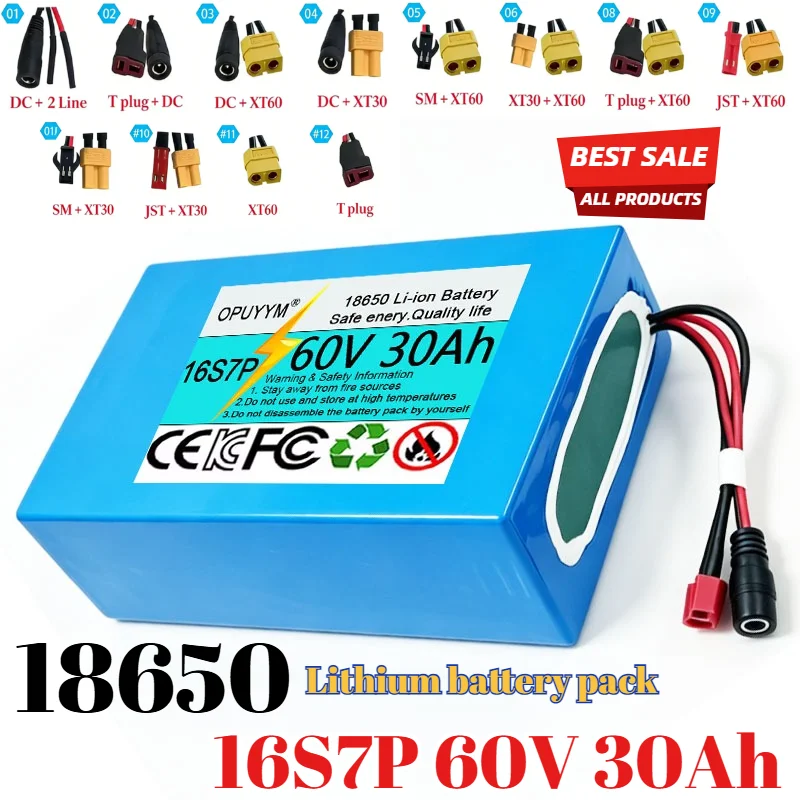 18650 16S7P 60V 30Ah Lithium-ion Battery Pack Scooter Moped Commuter Tool Backup Battery Built-in BMS Outdoor Backup Battery