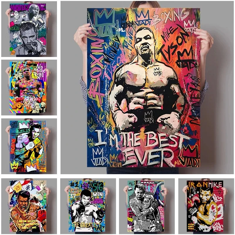 Graffiti Art Wall Decor Boxing Mike Tyson Portrait Poster Pop Canvas Painting Boxer Legend Inspirational Home Room Decoration