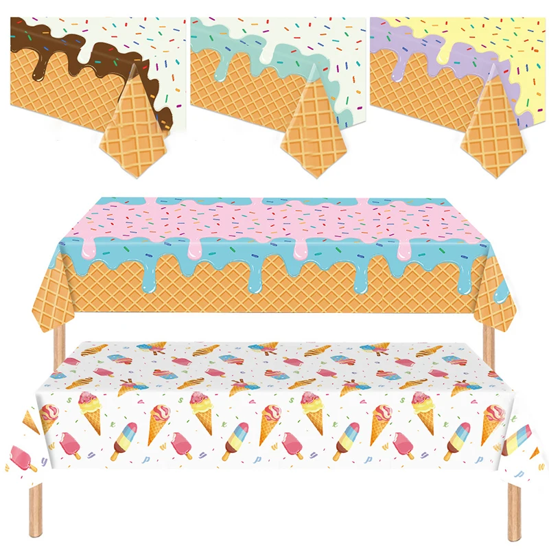 Mantel desechable de PE para fiesta de verano, cubierta de mesa de helado de Chocolate, decoración de fiesta de cumpleaños