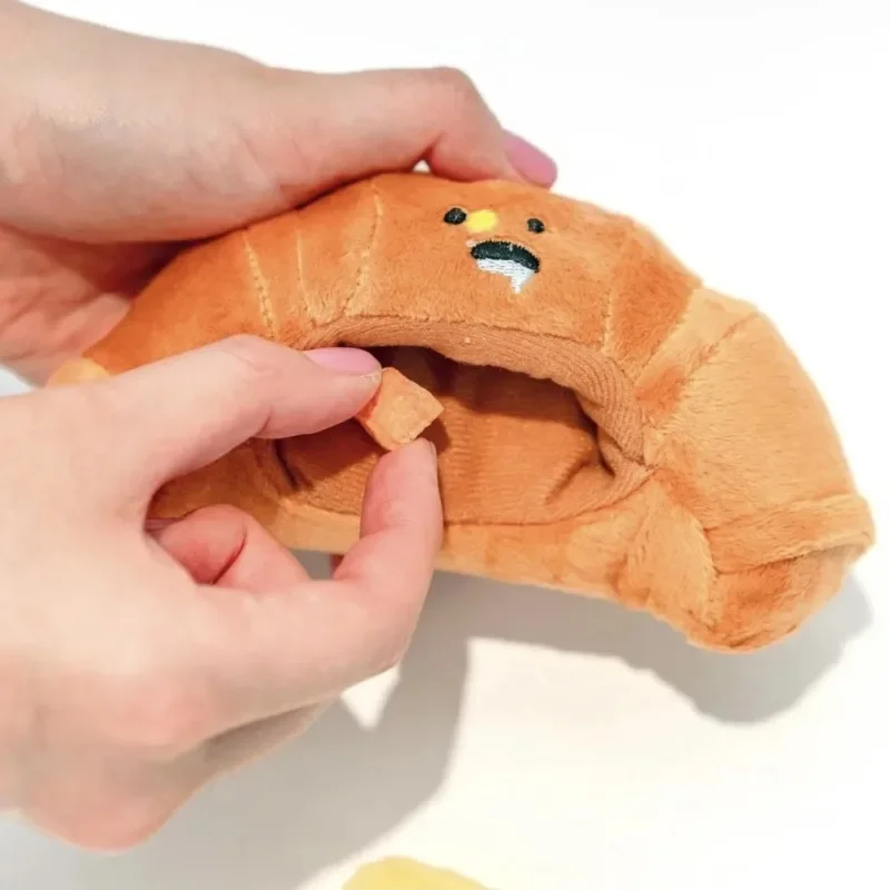 Hidden Food Sniffing Toy Squeaky Dog Toys Interactive Plush Toy Dog Chew Toy Pet Toys Croissant Bread Squeaking Sound Plush Toys