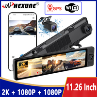 3 Channel Dash Cam Front Inside Rear Three Way Car Dash Camera 4K+1080P Dual Channel With GPS WiFi Night Vision Rearview Mirror