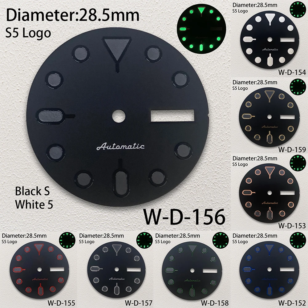 

28.5 mm SKX007 S5 Logo Black Dial Suitable For NH36/4R36 Movement Green Luminous Dual Calendar Watch Modification Accessories