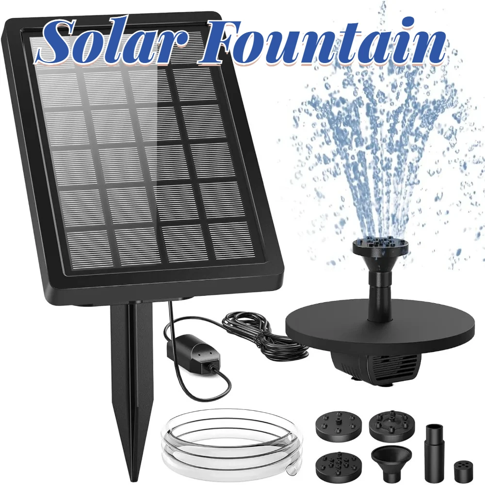 

Outdoor Solar Fountain 6V,5W Fountain Pump with 3.2ft Water Pipe and Multiple Nozzles Process Design for Water Flow Effect