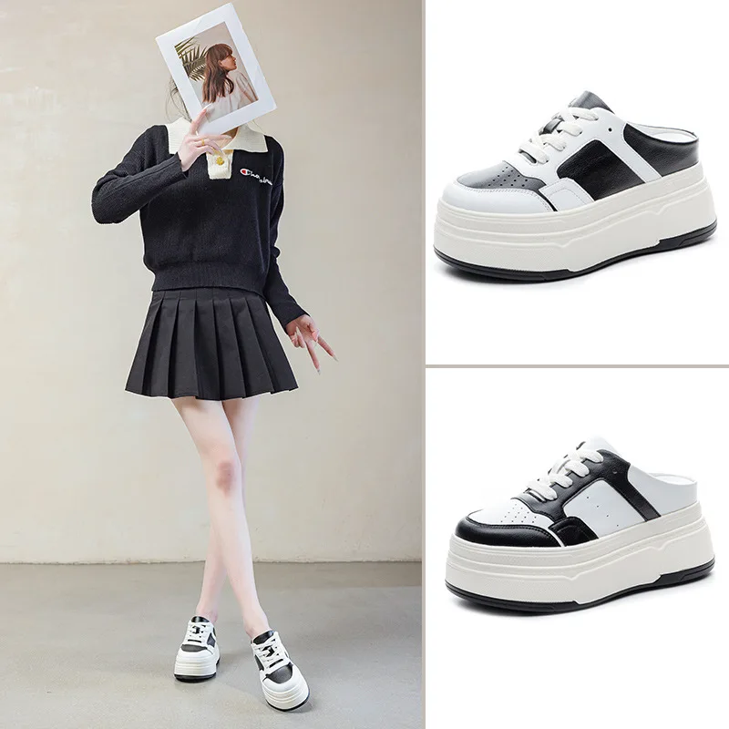

2026 8.5cm Microfiber Platform Wedge Comfy High Brand Breathable Spring Bao Toe Ladies Slippers Chunky Sneaker Casual Shoes