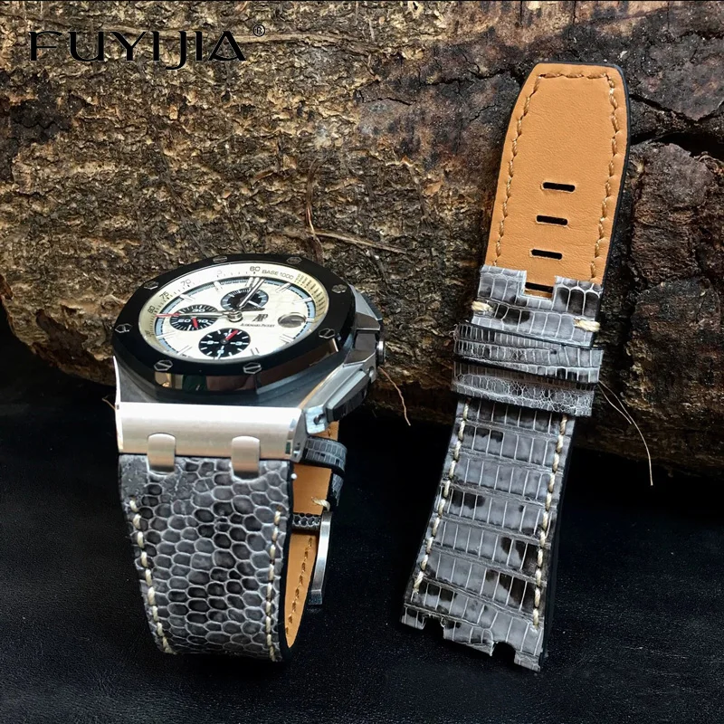 FUYIJIA luxury Custom AudemarsP-iguet Watch Band 30MM 28MM Calibrator Watchbands Genuine Leather Belt Two-tone Lizard Skin Strap