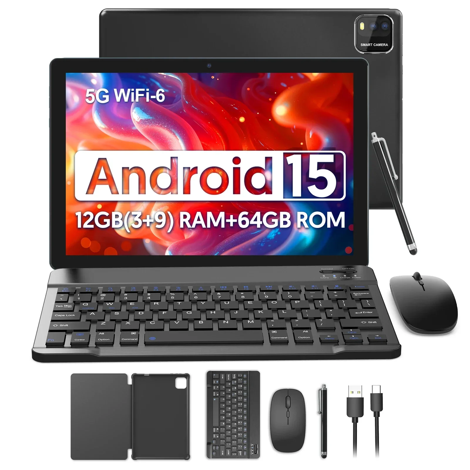 新しい Android 10.1 インチ タブレット、Google Play をサポート、クアッドコア プロセッサー、12GB (3+9) RAM、64GB ROM、Bluetooth、6000mAh バッテリー