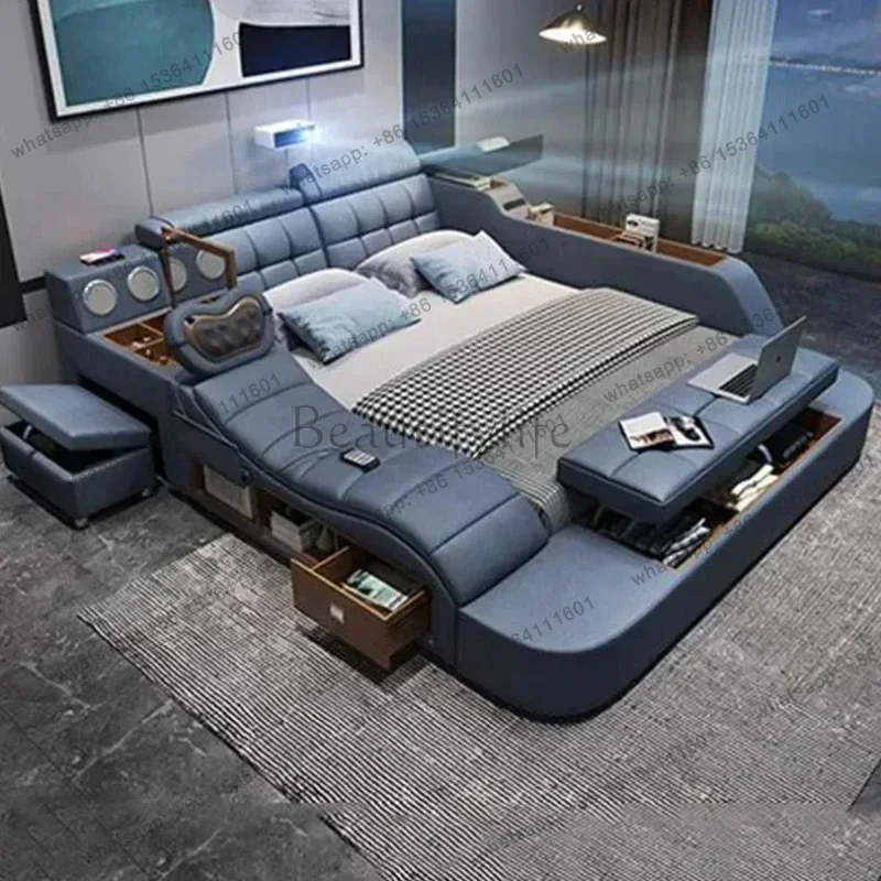 LJY Modern Master Double Bed Multifonction Storage Salon Queen Design Bed Luxury Smart Lit Intelligent Multifonctions Furniture